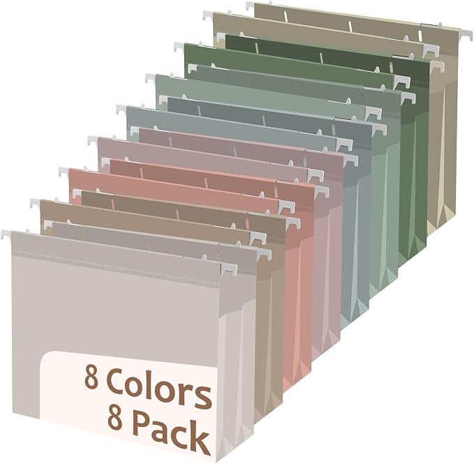 8Pack Plastic 4" Expanding Extra Capacity Hanging File Folder Heavy Duty Letter Size 11.8 x 9.4 inches Filing Cabinet Organizer Accordian Pocket for Legal Office Files Document (Morandi)