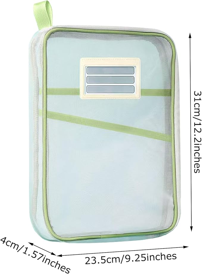 Nylon Document Bag with Zipper Light Transparent Mesh File Bag Pouch with Strap for Books A4 Documents Organizer (2, Green&Blue)
