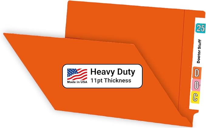 Orange File Folders, USA Made, Doctor Stuff, No Fasteners, Durable 11pt, Reinforced End Tab, Colored Office & Medical Charts and Patient Chart Folder, Box of 100