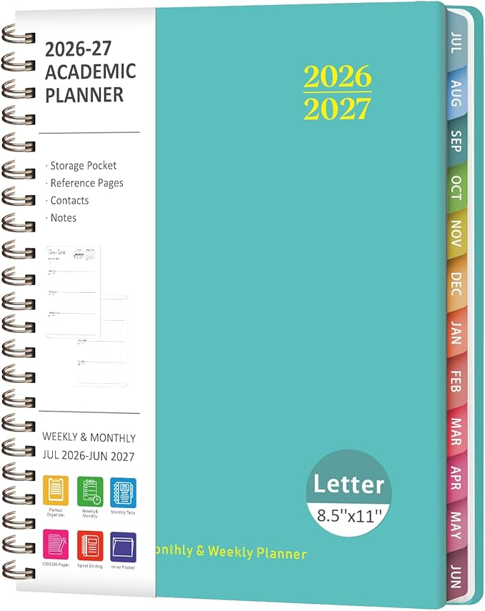 Planner 2026-2027, Weekly and Monthly Academic Planner, July 2026 - June 2027, Hardcover Calendar Agenda Book for School Year Planning, School Supplies for Teacher and Student, Letter Size(8.5'' x 11'')