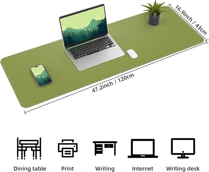 AFIING Leather Desk Pad Protector, Large Desk Mat with Natural Cork & PU Leather, Mouse Pad, Non-Slip, Waterproof Desk Writing Pad for Office and Home (Olive Green)
