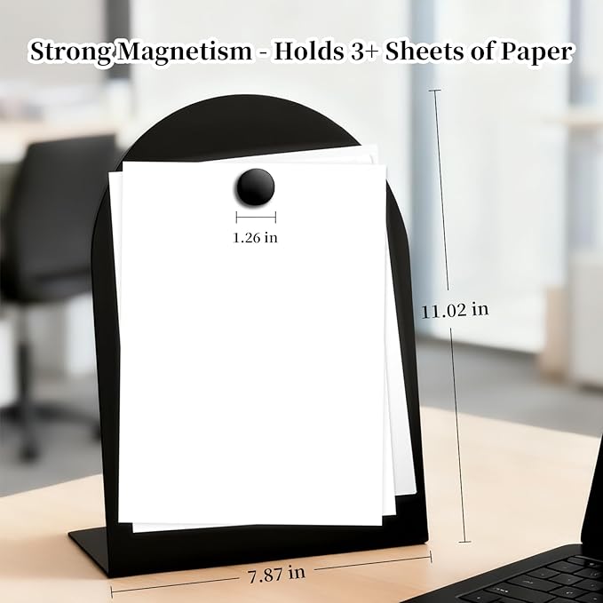 2 Pcs Black Magnetic Bulletin Board for Tabletops - 10x7 Inch Arched Memo Display Easel Stand with 8 Magnets, Metal Memo Board for Home, Office, School, Kitchen, Restaurant Supplies