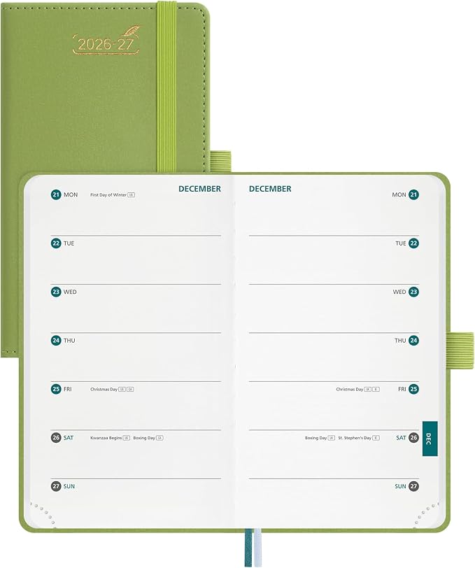 BEZEND 2026-2027 Pocket Planner, 18 Month Weekly & Monthly (3.5"x 6") 2-Column Dual Schedule Academic Agenda (Jul 26-Dec 27) for Students, Work, Home or 2 Person, PU Leather Hardcover - Fruit Green