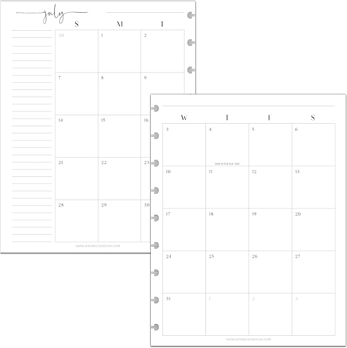 BetterNote July 2026 - June 2027 Academic Monthly Calendar Refill for Discbound Notebook, School Dates, Fits Levenger Circa, Big Happy Planner, Arc, TUL, Disc Refill (9-Disc, 7"x9.25", Modern)