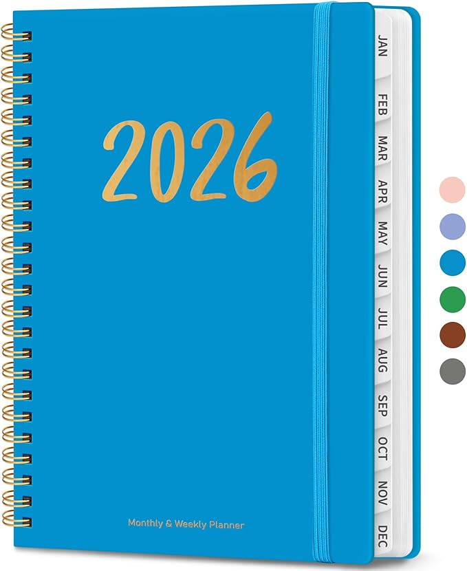 2026 Planner - Weekly and Monthly Planner, January 2026 to December 2026, Spiral Bound 2026 Calendar Planner Book, Inner Pocket, Perfect for Office Home School Supplies - A5 (6.3" x 8.5"), Azure Blue