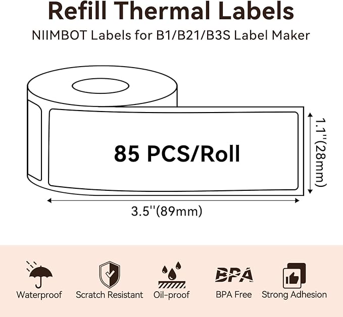 NIIMBOT Labels for B1/B2/B21/B3S/K3, Thermal Printer Labels 1.1" x 3.5"(28x89mm), Label Maker Tape for Jar Labels, Address Labels, File Folder Labels