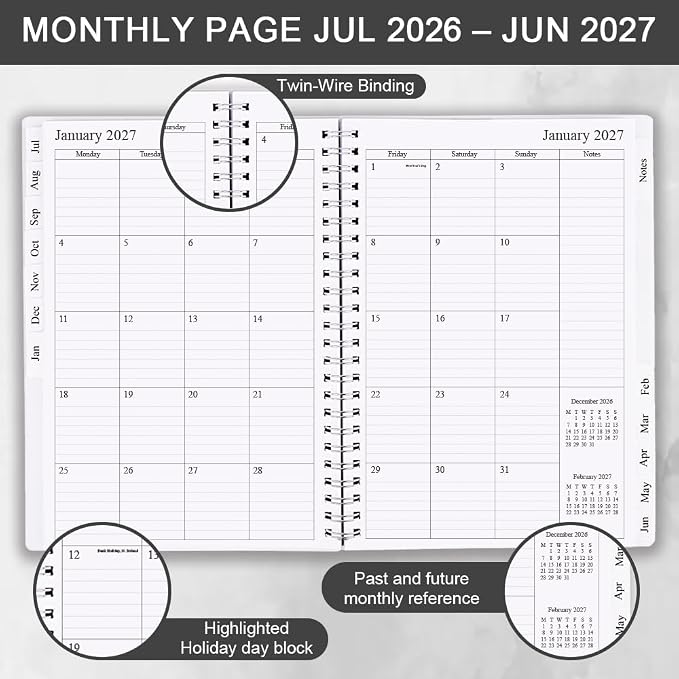 2026-2027 Planner - Academic Planner 2026 2027 for Women & Men, July 2026 - June 2027, Monthly and Weekly Calender with 12 Monthly Tabs, 6.4" x 8.5", Black