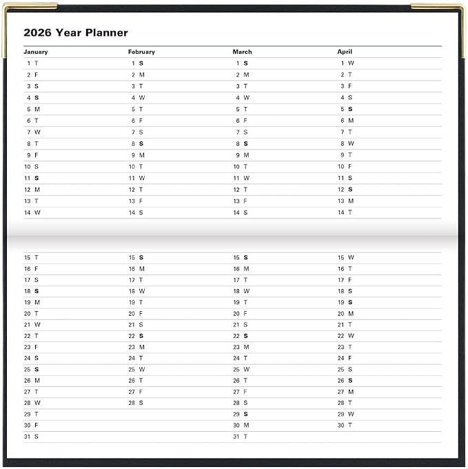 Letts of London® 2026 Classic Weekly/Monthly Appointment Book and Planner, 12 Months, January to December, Gold Corners, Horizontal, Slim Size, 6.625" x 3.25", English, Black (C32SBK-26)