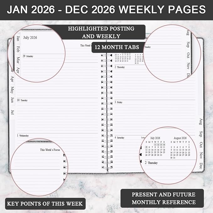 Planner 2026 - Weekly & Monthly Planner Runs from January 2026 to December 2026, 8.5 x 11", 12 Month Tabs, Inner Pocket, PU Leather Cover with Twin-Wire Binding, Monthly Planners 2026, Black