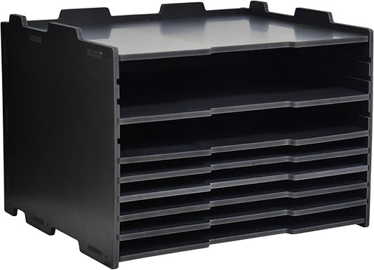 7 Tier Adjustable Shelves Office Desk Organizer,Wooden Desk File Organizer, Letter Tray, Document Letter Mail Tray Sorter, White/Black (Black-7tray(with 6 Adjustable Shelves))