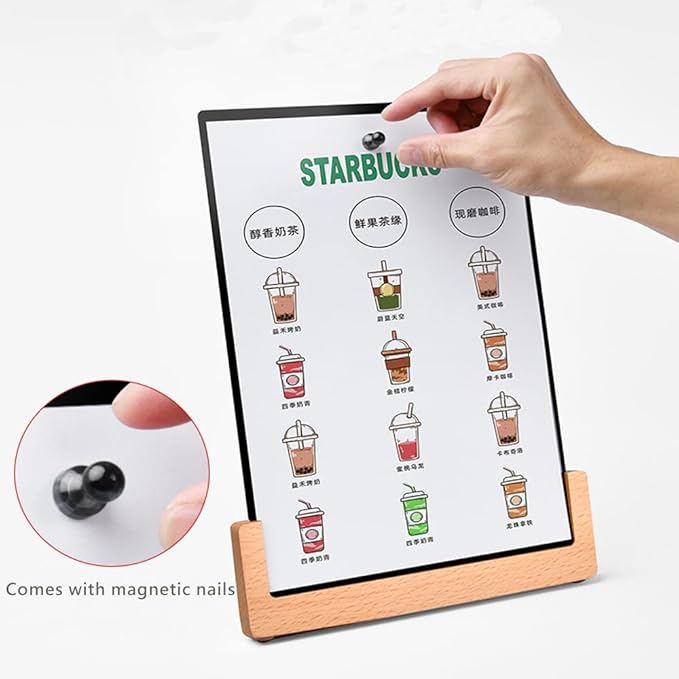 Chalkboard Sign Tabletop Chalkboard Signs with Base Stand Carbon Steel Menu Chalkboard Stand,Message Board for Shop, Restaurant, Home Decoration (Wooden Base 28 * 36cm/11.02×14.17inches), White
