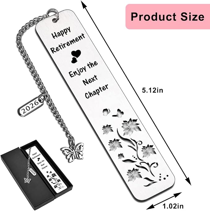 Quimoy Happy Retirement Bookmark 2026, Best Gifts for Retirement, Retirement Gift for Woman Coworker Employee Boss Leader Friends Retired Teacher Nurse, Funny Retirement Gifts for Book Lovers