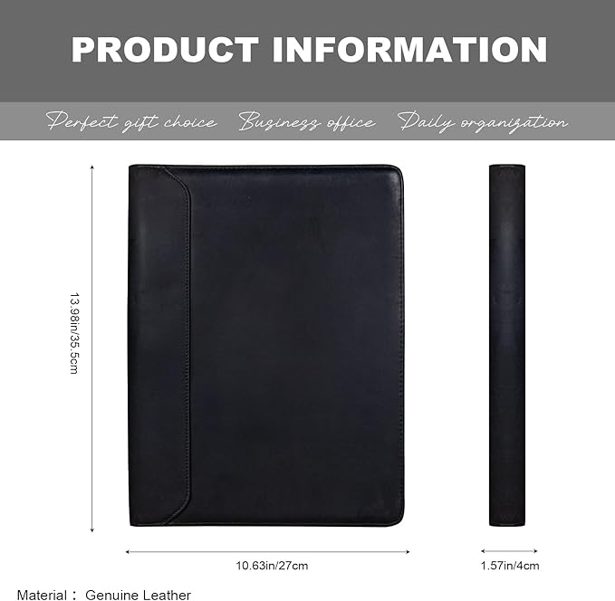 AZXCG Genuine Leather Portfolio Binder for Men& Women,Padfolio Organizer with Zipper,Padfolio Folder for iPad Pro 12.9/ Letter Size Notepad,Business Executive Gift for Men,Gift for Valentine's Day