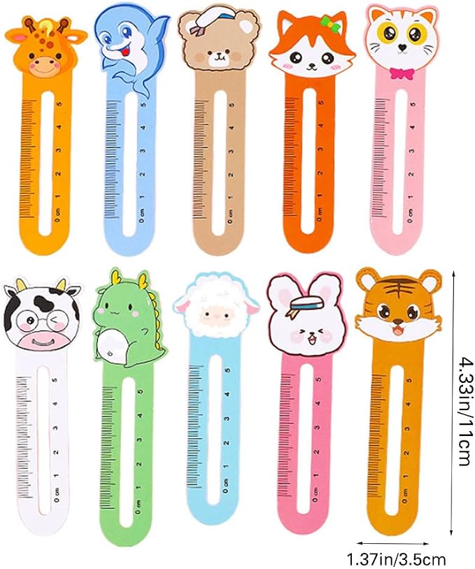 200 PCS Cute Animal Bookmarks for Kids with 10 Different Kawaii Animal Patterns Ruler Style Bookmarks Bulk Page Markers for Women Kids Students Book Lovers Gift School Home Office Supplies