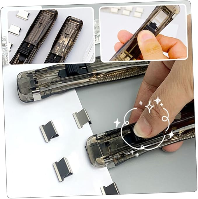 Homoyoyo Portable Desk Stapler and Reusable Clip Stapler with 200pcs Fastener Clips, Compact Desktop Binding Tool for Home and Office Document Organization