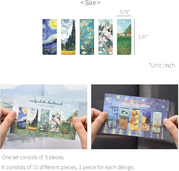 Monolike Magnetic Bookmarks Vincent Van Gogh ver.1 + ver.2, 10 Pieces