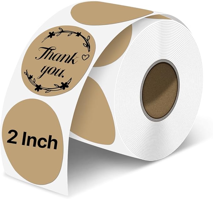 iEager 2 Inch Round Thermal Labels, Circle Thermal Printer Stickers, Durable Circular Label Printer Sticker for Business, Logo, Gift, 500 Labels/Roll, Brown