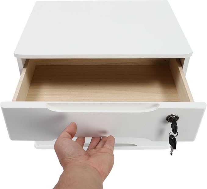 3-Tier Desk Organizer with Lockable Drawers,1 Locks & 2 Keys, Wooden Desktop Storage Box, Categorized Storage Desktop File Cabinet(White)