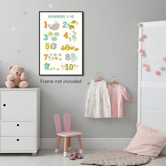 xbsifyiooa Number 1-10 Poster for Toddlers, Learning & Educational Numbers Posters for Toddlers 1-3, Kids Learning Posters, Cute Animal Numbers Chart Preschool Wall Posters For Kids 16x24in Unframed