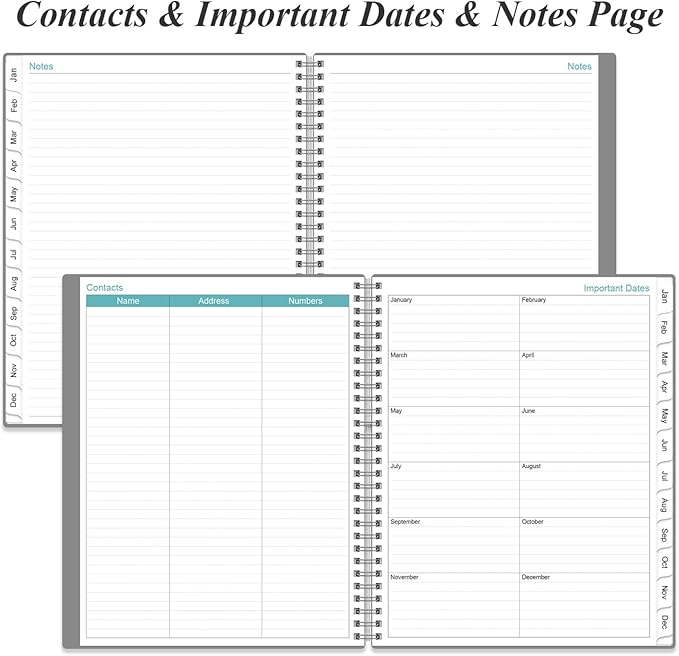 2026 Planner - Planner 2026 from January 2026 to December 2026 with 12 Monthly Tabs, Flexible Cover, Inner Pocket, 8.5" x 11", Grey-C