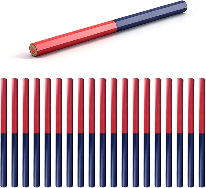 Flylin Carpenter Pencils, 20-Pack Dual-Ended Red and Blue Erasable Colored Pencil Set, Giant HB Marking Pencils for Wood and Construction