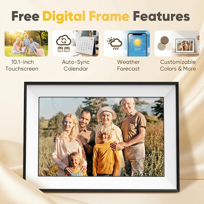 10.1" Smart Family Calendar, Touchscreen All-in-One Planner & Chore/Meal Chart, Wi-Fi Sync with Google/Outlook/iOS, Shared Reminders & App Control, Desk/Wall Organizer + Digital Photo Frame (Black)