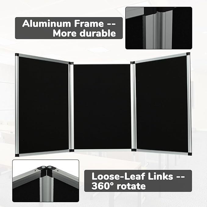 Double-Sided Trifold Display Board 3 Panel Presentation Whiteboard 70.4 x 35.4in Trade Show Presentation Board Aluminum Tabletop Display Folding Panel for Trade Show Table Top