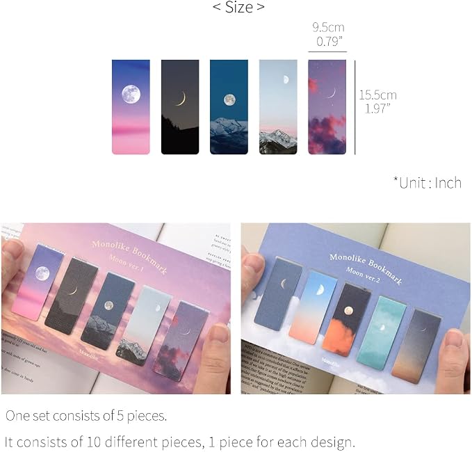 Monolike Magnetic Bookmarks Moon ver.1 + ver.2, 10 Pieces