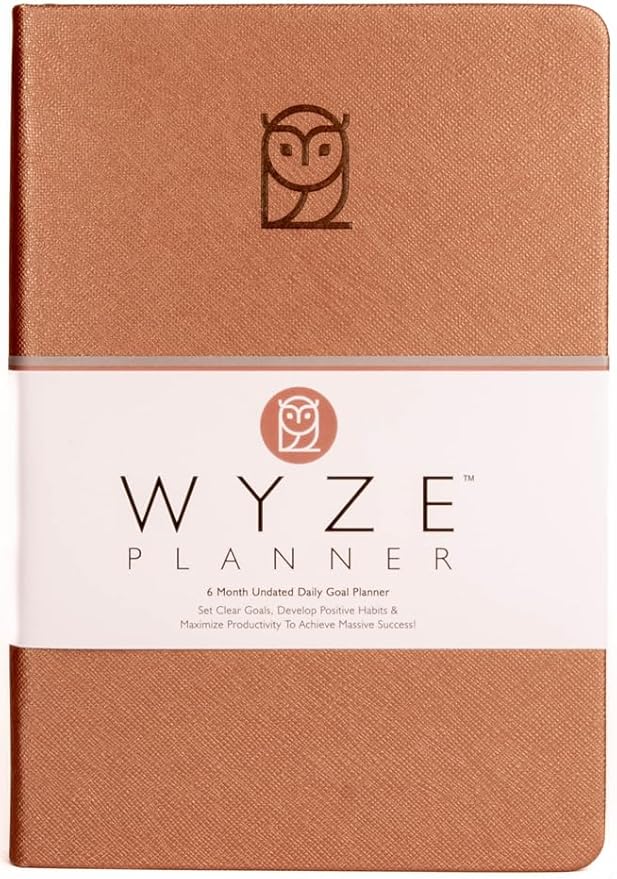 Wyze Planner Undated Daily Planner – 6-Month A5 Productivity Organizer with Full Page Per Day, Hourly Schedule, Goal Setting, Habit Tracker, Weekly & Monthly Pages – Hardcover Time Management Notebook (Rose Gold)