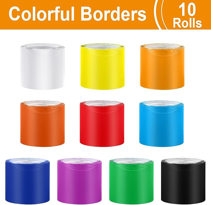 Wiooffen 10 Rolls 262ft Colorful Border for Bulletin Board Scalloped Trim Bulletin Board Decoration Classroom Border for Bulletin Board Back to School Supplies Office Wall Chalkboard Decor(Multicolor)