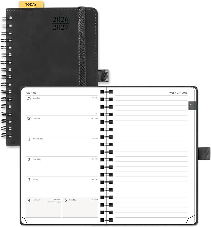 POPRUN Pocket Planner 2026-2027 (JUL 26-JUN 27), Purse Size 4" x 6.25", Small Pocket Calendar for Purse, Academic Weekly and Monthly Calendar with Ruler, Spiral Softcover, 100GSM - Black