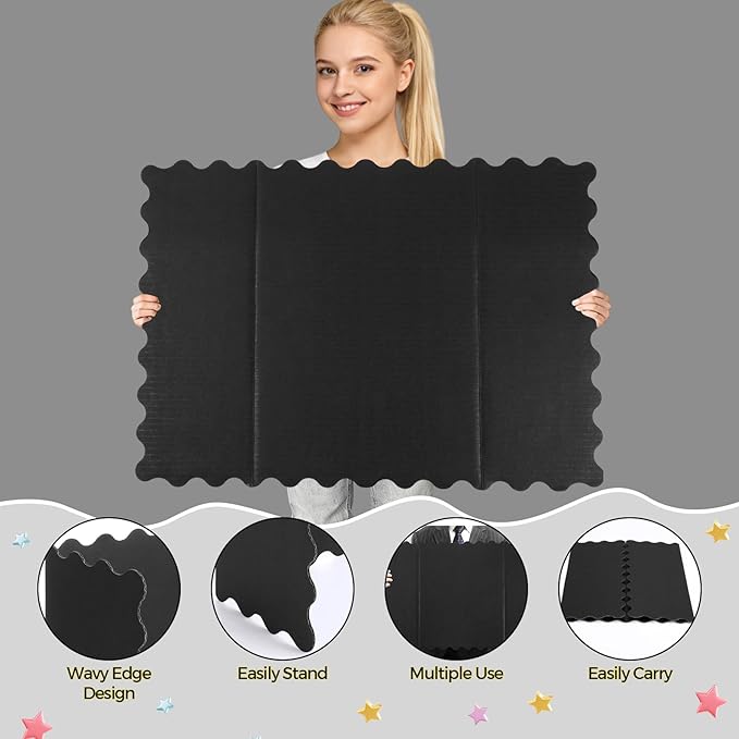 Mooliwe 4 Pack 21" x 14" Trifold Poster Board Black White Corrugated Scalloped 3 Fold Small Display Boards Foldable Business Paper Board for Presentation Science Fairs Event School Projects
