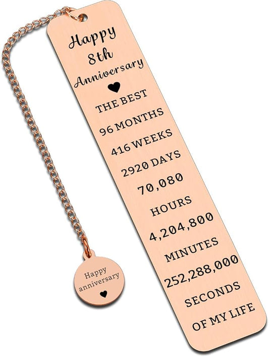 8 Year Anniversary Bronze Gifts for Him/Her, 8th Wedding Anniversary for Wife Husband - Bronze Anniversary Bookmark for Women Men Couples