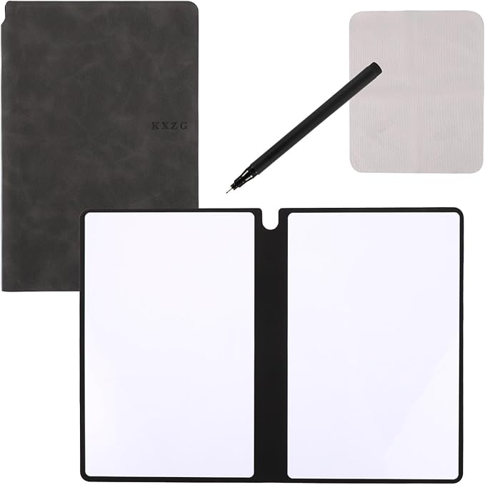 Portable A5 Dry Erase Notebook, 9.4x6.5 Inch Reusable Dry Erase Notebook Erasable Notebook Whiteboard Notebook for Business Home Office (Deep Grey)