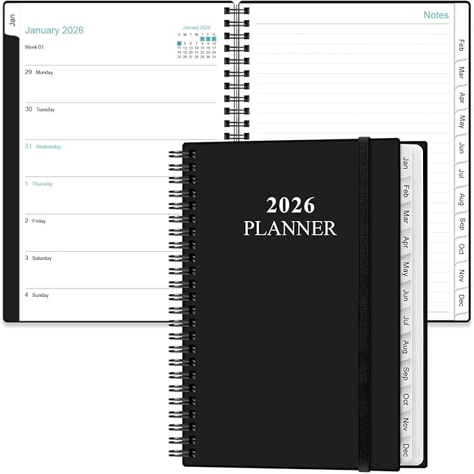 2026 Planner - Weekly & Monthly Planner from January 2026 - December 2026, Planner 2026 with Flexible Cover, Tabs, Inner Pocket, 6.4" x 8.5", Black