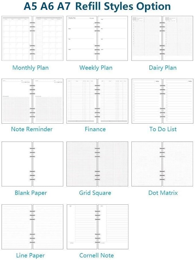 A7 Planner Refill, A7 Agenda Refill Daily Plan for Compatible with Filofax,6 Hole/100gsm, Time Table Notebook Insert Paper for 6 Rings Binder, 4.84 x 3.23'', Harphia