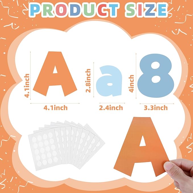 249 Pcs Bulletin Board Letters Set, 4 Inch Colorful Alphabet Numbers & Punctuation Cutouts with Adhesive Dots for Classroom Wall & School Decor (Candy)