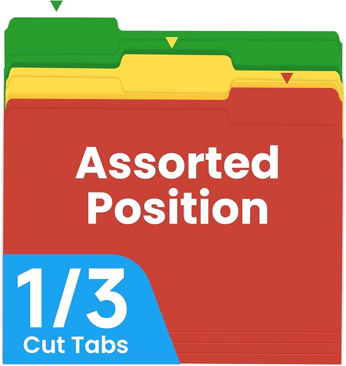 Colored File Folders Letter Size, 120 Pack 6 Colors Bright Folders 1/3 Cut Tabs, Assorted Pastel Color Office School Buiness Folders for Filing Organization, Paper File Folder Bulk Set