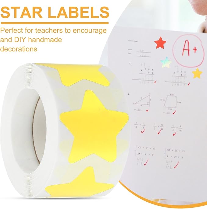 PATIKIL Star Stickers Roll 1.5", 500 Pcs Self-Adhesive Reward Stickers for Classroom Teacher Supplies and DIY Craft, Yellow