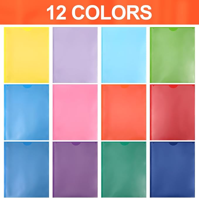 Tenceur 72 Pack Plastic Folders with 3 Prongs Bulk Heavy Duty Folders with Clear Front Pockets and Card Slots with Fasteners Fit Letter-Size Papers for Work School Office (Mix Colors)