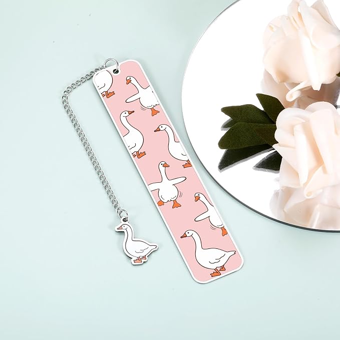 Pink Bookmarks Funny Silly Goose Book Marks for Reading Women Book Lovers Gift Fathers Day Gifts for Men Husband Nerds Book Club Gift Hilarious Birthday Gift Ideas 1Pcs 2-Sides for Teens Kids