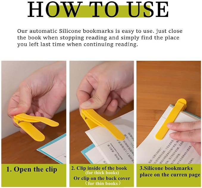 4pcs Silicone Automatic Bookmark, Book Marks for Reading, Cute Unique Book Markers, Smart Bookmarks Clip Book Page Holder for Women, Men, Kids, Book Lovers, Stay in Place and Follow as You Read