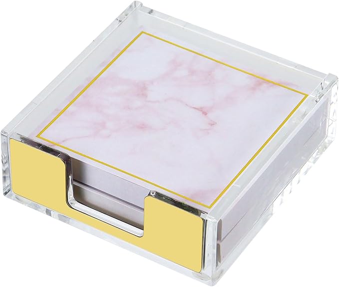 MultiBey Sticky Notes Memo Pad Holder Dispenser Clear Acrylic Gold Post Note Pad Holders Aesthetic Desk Supplies Organizer Accessories for Office Home Schools (Gold)