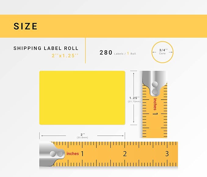 HOUSELABELS 2" x 1.25" Yellow Multipurpose Labels on 0.75" Core Compatible with Zebra and Rollo Printers, 100 Rolls / 280 Labels per Roll