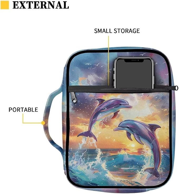Coldinair Dolphins Bible Covers for Women,Carrying Book Bible Case Church Bag Bible Protective with Handle and Zippered Pocket