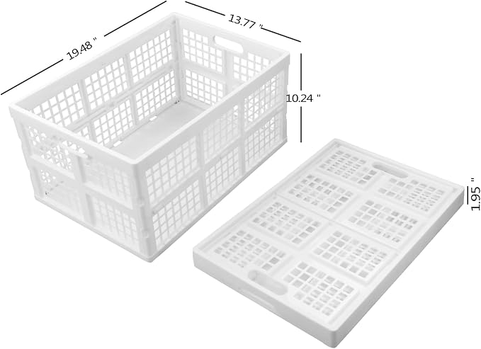 Asking 2-Pack 42 L Stackable Collapsible Crate, Plastic Folding Storage Crate, White