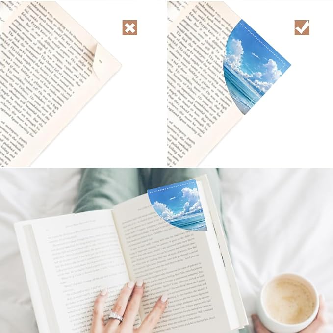 2PCS PU Leather Bookmarks 3.5x3.5 Inch Ocean Sky Cloud Design | PU leather bookmarks with ocean sky cloud design for beach novels, travel notes, summer reading and sea lovers.