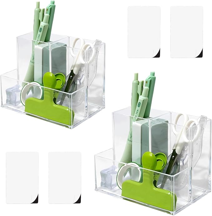 Small Acrylic Desk Organizer, Clear Acrylic Pencil Pen Holder, 3 Slots Desk Accessories Desktop Desk Tidy Caddy Makeup Brush sorter Holder for Office Vanity Countertop Bathroom Bedroom
