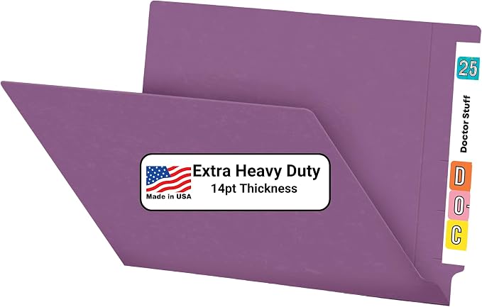 Purple File Folders, Doctor Stuff, Letter Size Reinforced End Tab Folder, 14 pt Stock, Box of 50