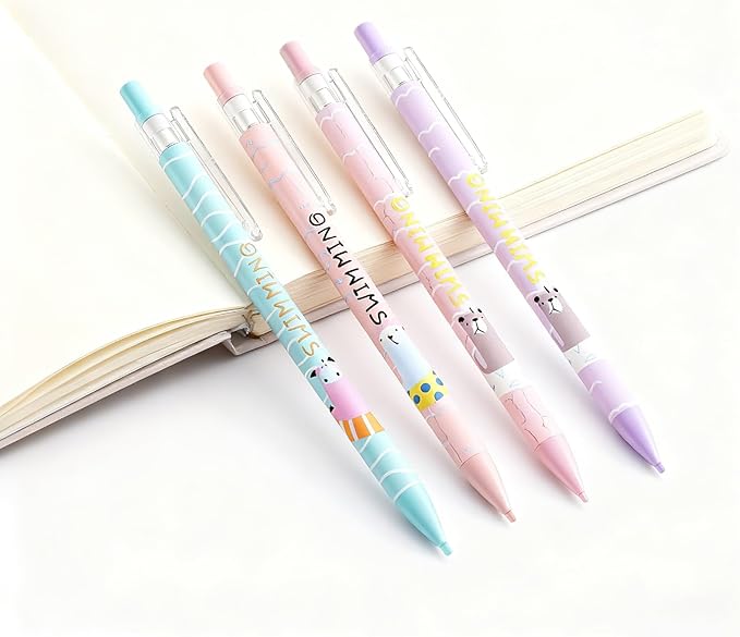 4Pcs Cute Animal Mechanical Pencils with Eraser 0.7mm Kawaii Cartoon Mechanical Pencil School Pencil for School Office Writing Draft Drawing
